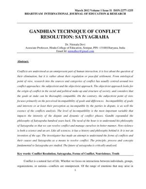 Gandhian Technique of Conflict Resolution: Satyagraha