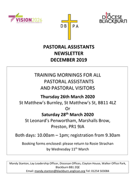 Pastoral Assistants Newsletter December 2019