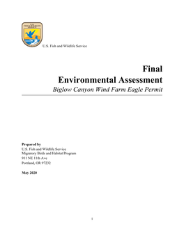 Final Environmental Assessment (EA) Is Tiered to the Final Programmatic Environmental Impact Statement for the Eagle Rule Revision (PEIS; USFWS 2016B)