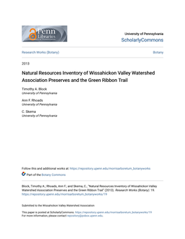 Natural Resources Inventory of Wissahickon Valley Watershed Association Preserves and the Green Ribbon Trail