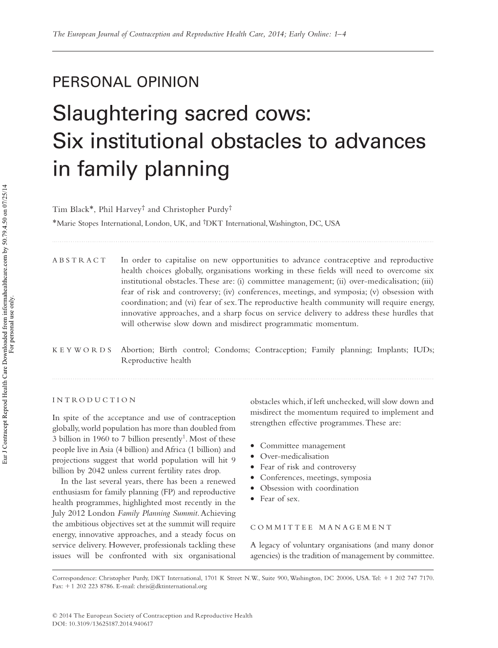 Six Institutional Obstacles to Advances in Family Planning