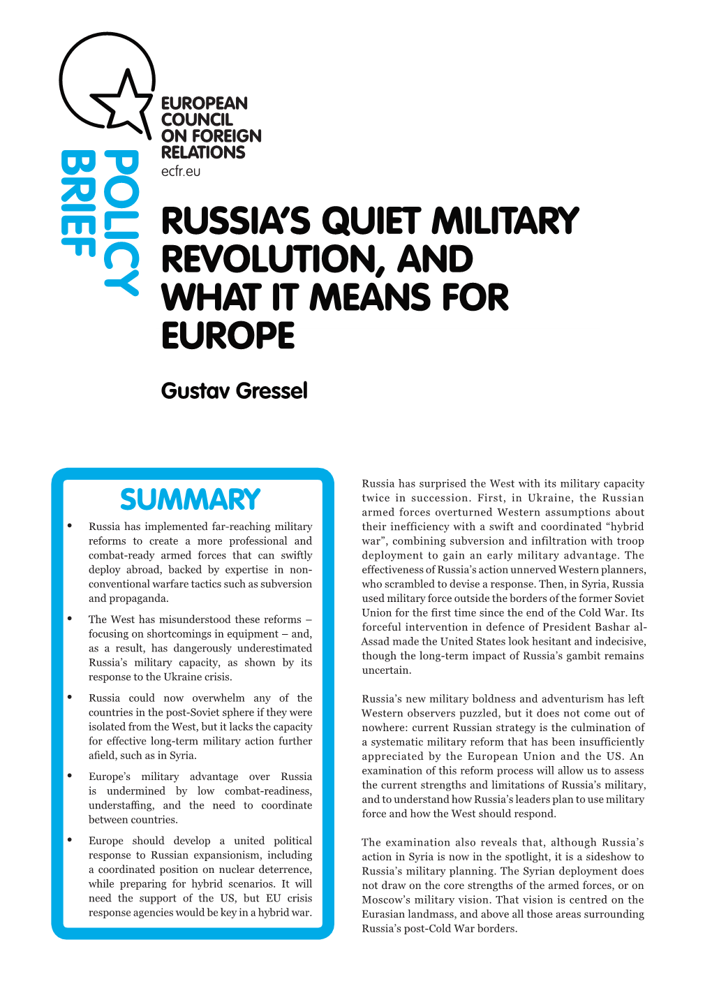 Russia's Quiet Military Revolution, and What It Means for Europe