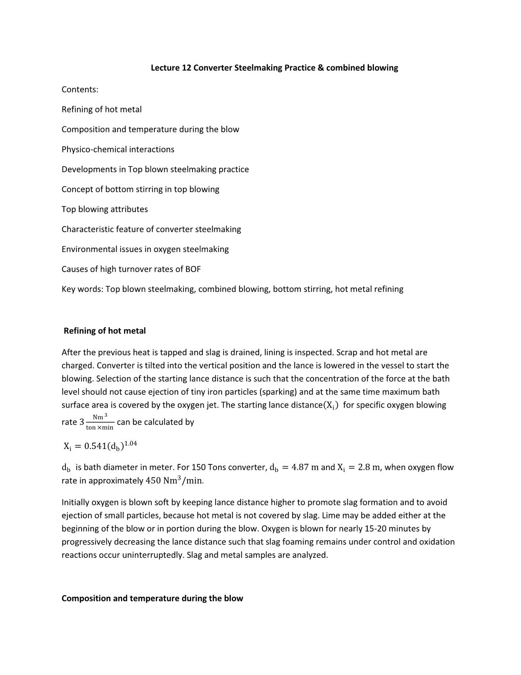 Lecture 12 Converter Steelmaking Practice & Combined Blowing