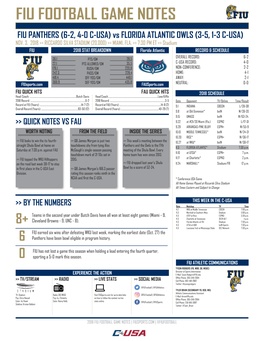 FIU FOOTBALL GAME NOTES FIU PANTHERS (6-2, 4-0 C-USA) Vs FLORIDA ATLANTIC OWLS (3-5, 1-3 C-USA) NOV