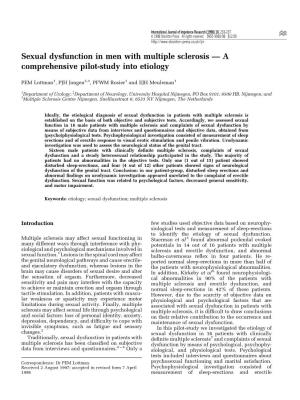 Sexual Dysfunction in Men with Multiple Sclerosis Ð a Comprehensive Pilot-Study Into Etiology