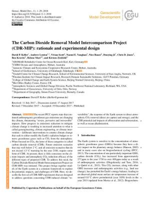 The Carbon Dioxide Removal Model Intercomparison Project (CDR-MIP): Rationale and Experimental Design