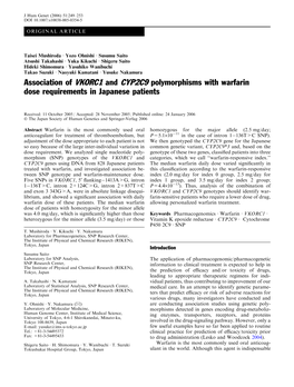Association of VKORC1 and CYP2C9 Polymorphisms with Warfarin Dose Requirements in Japanese Patients