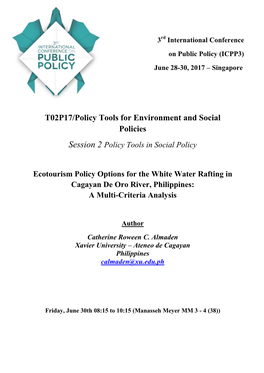 Ecotourism Policy Options for the White Water Rafting in Cagayan De Oro River, Philippines: a Multi-Criteria Analysis