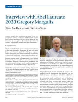 Interview with Abel Laureate 2020 Gregory Margulis Bjørn Ian Dundas and Christian Skau