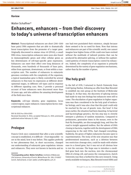 Enhancers, Enhancers – from Their Discovery to Today’S Universe of Transcription Enhancers