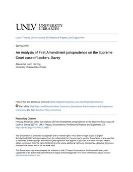 An Analysis of First Amendment Jurisprudence on the Supreme Court Case of Locke V