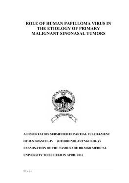 Role of Human Papilloma Virus in the Etiology of Primary Malignant Sinonasal Tumors