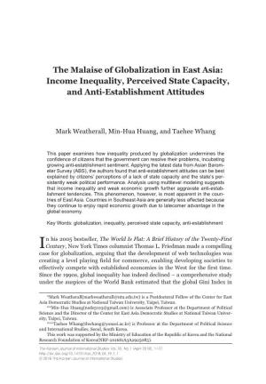 The Malaise of Globalization in East Asia: Income Inequality, Perceived State Capacity, and Anti-Establishment Attitudes