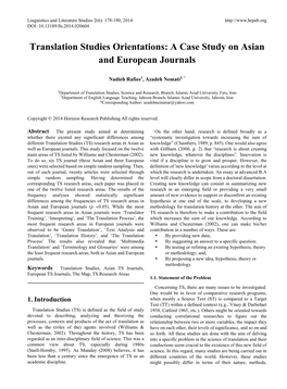 Translation Studies Orientations: a Case Study on Asian and European Journals