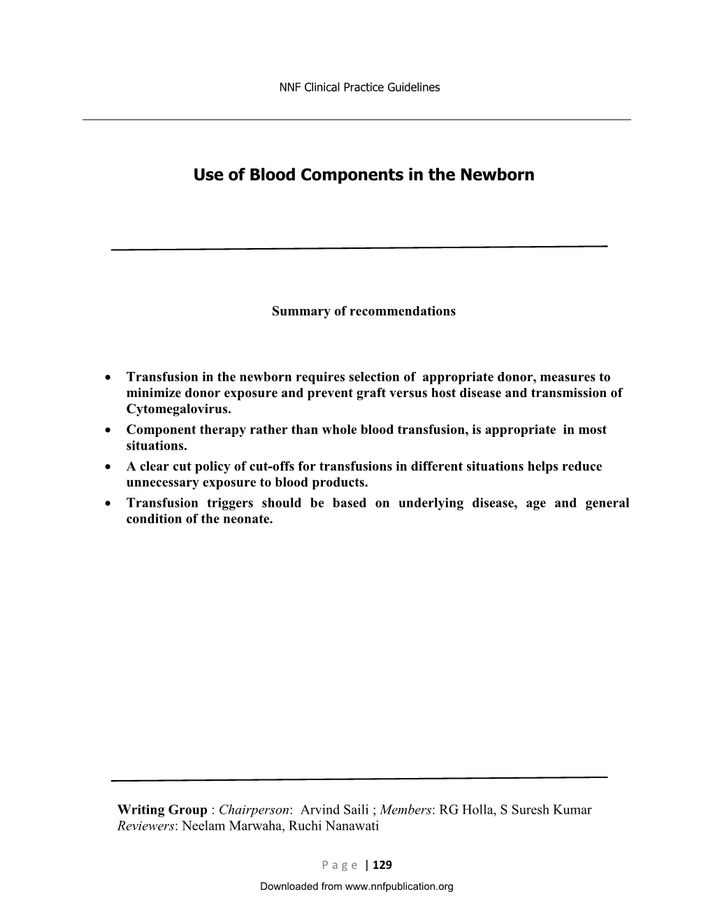 Use of Blood Components in the Newborn