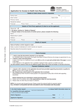 WSLHD Application for Health Care Records Form