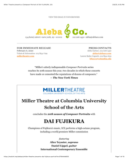 Miller Theatre Presents a Composer Portrait of DAI FUJIKURA, 3/5 2/6/20, 4�05 PM