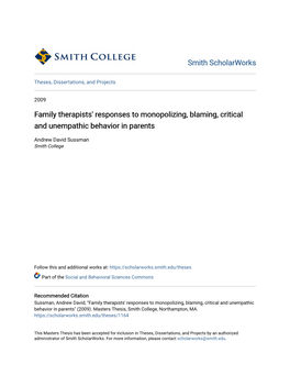 Family Therapists' Responses to Monopolizing, Blaming, Critical and Unempathic Behavior in Parents