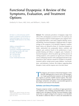 Functional Dyspepsia: a Review of the Symptoms, Evaluation, and Treatment Options