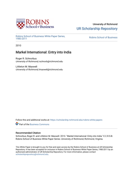 Markel International: Entry Into India
