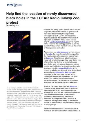 Help Find the Location of Newly Discovered Black Holes in the LOFAR Radio Galaxy Zoo Project 26 February 2020
