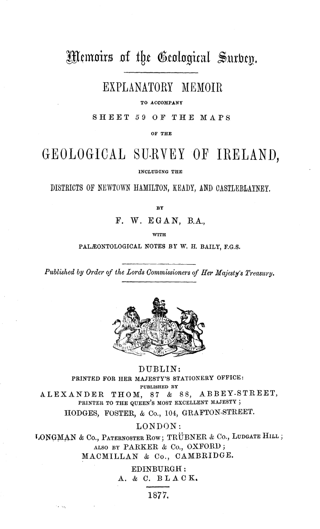 Explanatory Memoir to Accompany Sheet 59 of the Geological Survey