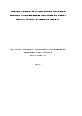 Phenotypic and Molecular Characterisation of Pseudomonas Aeruginosa Infections from Companion Animals and Potential Reservoirs of Antibacterial Resistance in Humans