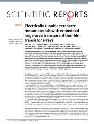 Electrically Tunable Terahertz Metamaterials with Embedded Large