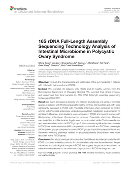 16S Rdna Full-Length Assembly Sequencing Technology Analysis of Intestinal Microbiome in Polycystic Ovary Syndrome