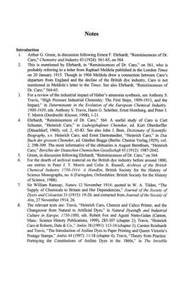 Introduction 1. Arthur G. Green, in Discussion Following Ernest F. Ehrhardt, "Reminiscences of Dr. Caro," Chemistry and Industry 43 (1924): 561-65, on 564