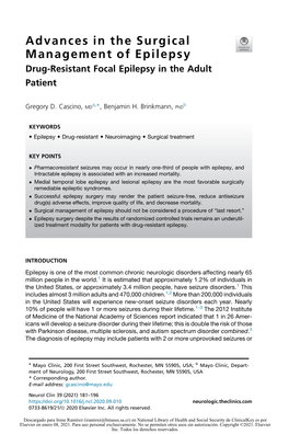 Advances in the Surgical Management of Epilepsy Drug-Resistant Focal Epilepsy in the Adult Patient