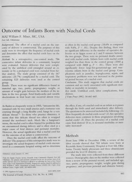 Outcome of Infants Born with Nuchal Cords MAJ William F