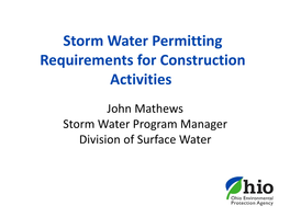 Storm Water Permitting Requirements for Construction Activities