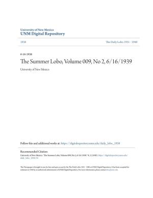 The Summer Lobo, Volume 009, No 2, 6/16/1939