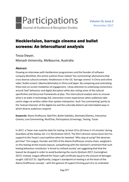 Hecklevision, Barrage Cinema and Bullet Screens: an Intercultural Analysis