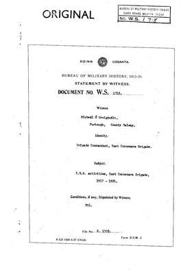 ROINN COSANTA. BUREAU of MILITARY HISTORY, 1913-21. STATEMENT by WITNESS. DOCUMENT NO. W.S. 1718 Witness Mícheál Ó Droighnái