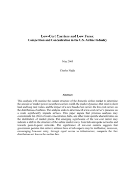 Low-Cost Carriers and Low Fares: Competition and Concentration in the U.S