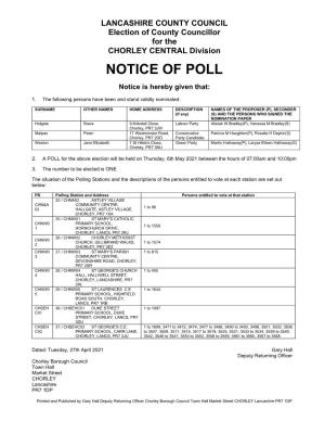 Lancashire County Council Notice of Poll and Situation