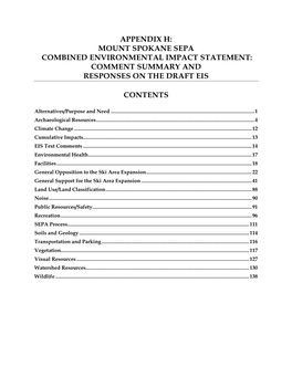 Mount Spokane Sepa Combined Environmental Impact Statement: Comment Summary and Responses on the Draft Eis