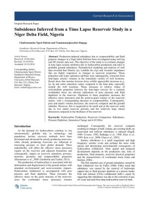 Subsidence Inferred from a Time Lapse Reservoir Study in a Niger Delta Field, Nigeria