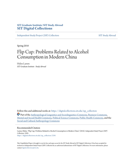 Flip Cup: Problems Related to Alcohol Consumption in Modern China Helen Lamm SIT Graduate Institute - Study Abroad