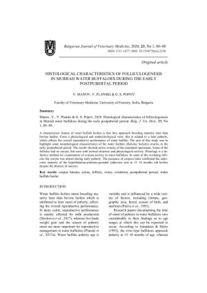 Original Article HISTOLOGICAL CHARACTERISTICS of FOLLICULOGENESIS in MURRAH WATER BUFFALOES DURING the EARLY POSTPUBERTAL PERIOD