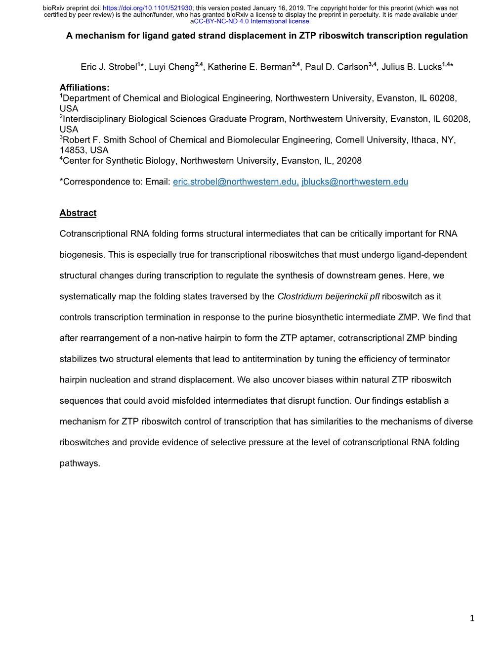 A Mechanism for Ligand Gated Strand Displacement in ZTP Riboswitch Transcription Regulation