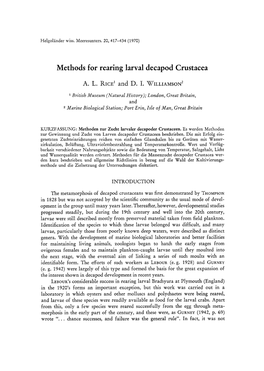 Methods for Rearing Larval Decapod Crustacea