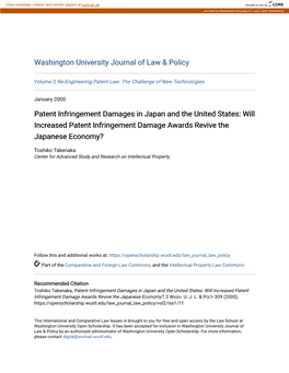 Will Increased Patent Infringement Damage Awards Revive the Japanese Economy?