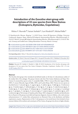 Introduction of the Exocelina Ekari-Group with Descriptions of 22 New Species from New Guinea (Coleoptera, Dytiscidae, Copelatinae)