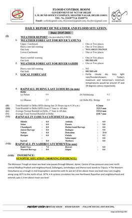 Daily Report of Weather and Flood Situation. Rainfall In
