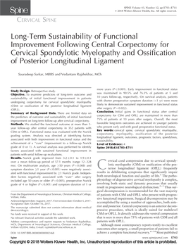 Long-Term Sustainability of Functional Improvement Following Central