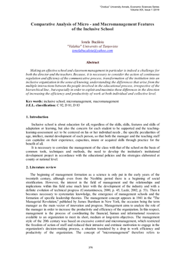 Comparative Analysis of Micro - and Macromanagement Features of the Inclusive School