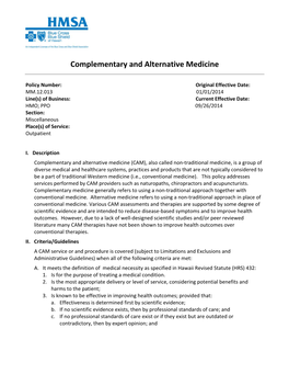 Complementary and Alternative Medicine